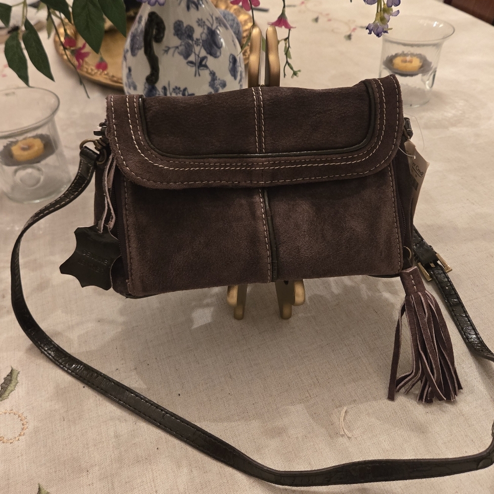 Coldwater Creek Sierra Suede Leather Tassels Handbag Purse (ID#4566) - NWT